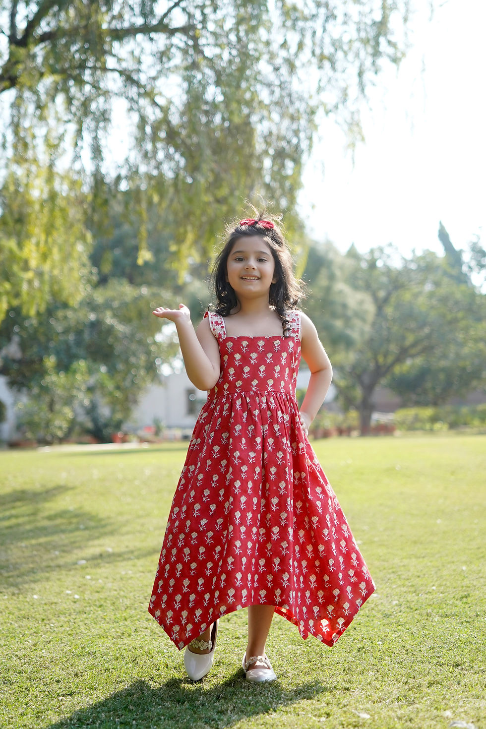 Thumbnail: Red Cotton Block Printed Dress