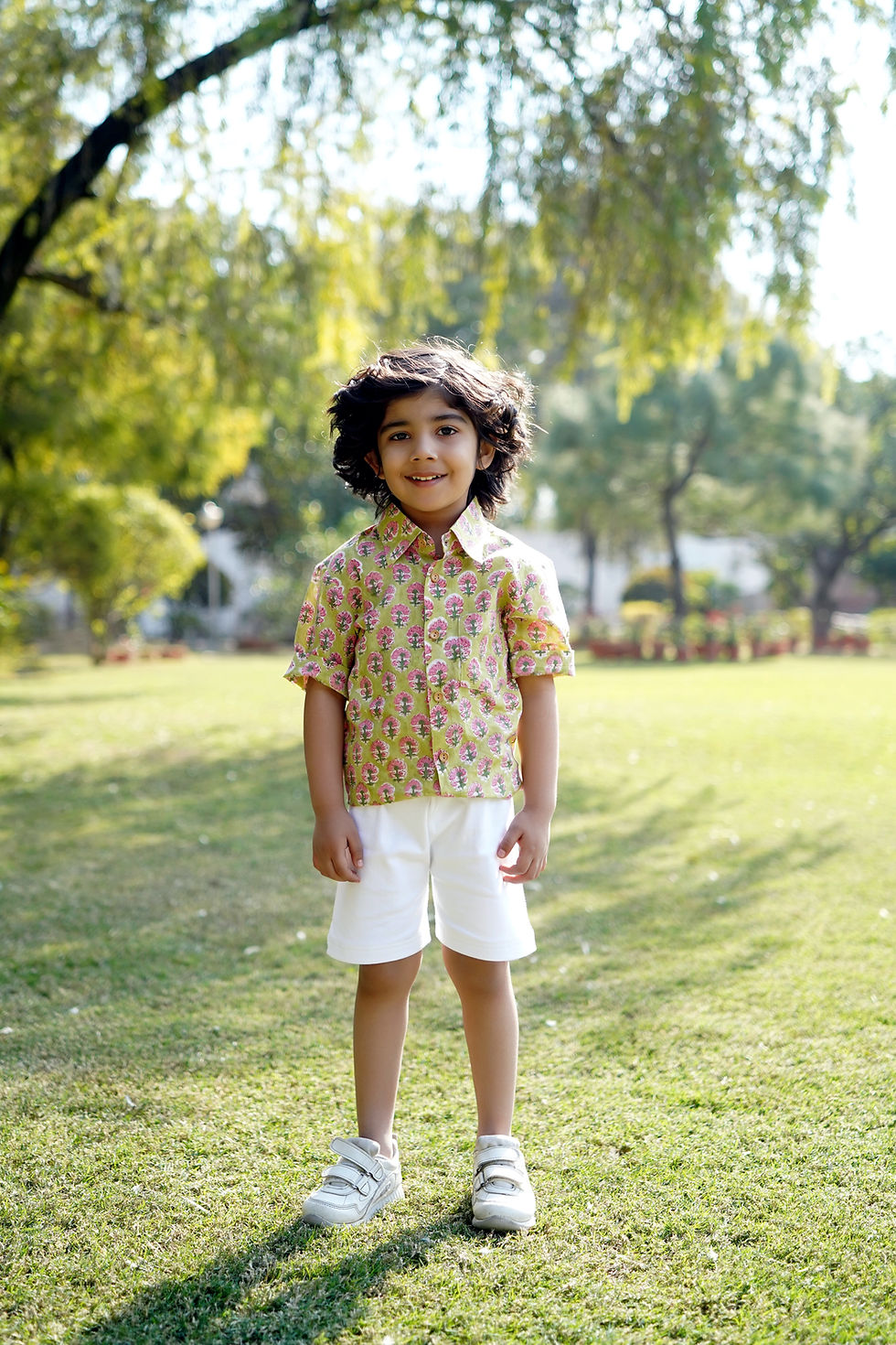 Thumbnail: Cotton Block Printed Shirt (Green)