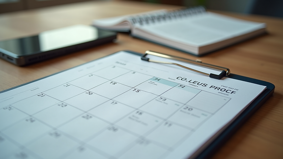 High angle view of a calendar and financial planner on a table