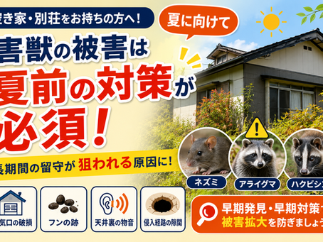 【害獣駆除】空き家・別荘は夏前の対策が重要!長期間留守にする前に確認したい対策とは?
