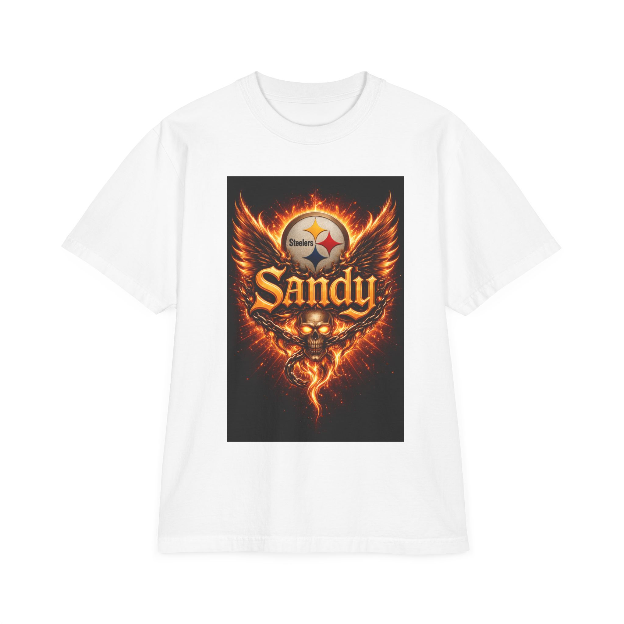 Flaming Winged Football Crest T-Shirt | Sandy