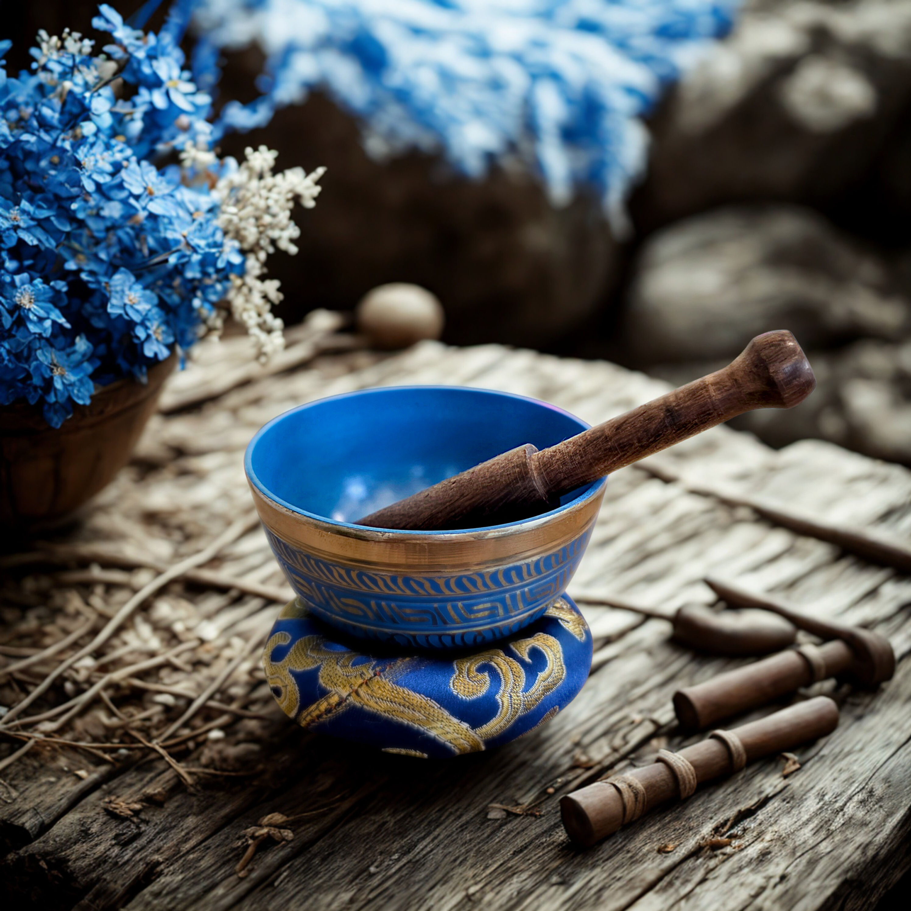 Third Eye Chakra Singing Bowl With Pillow and Striker - 9 cm