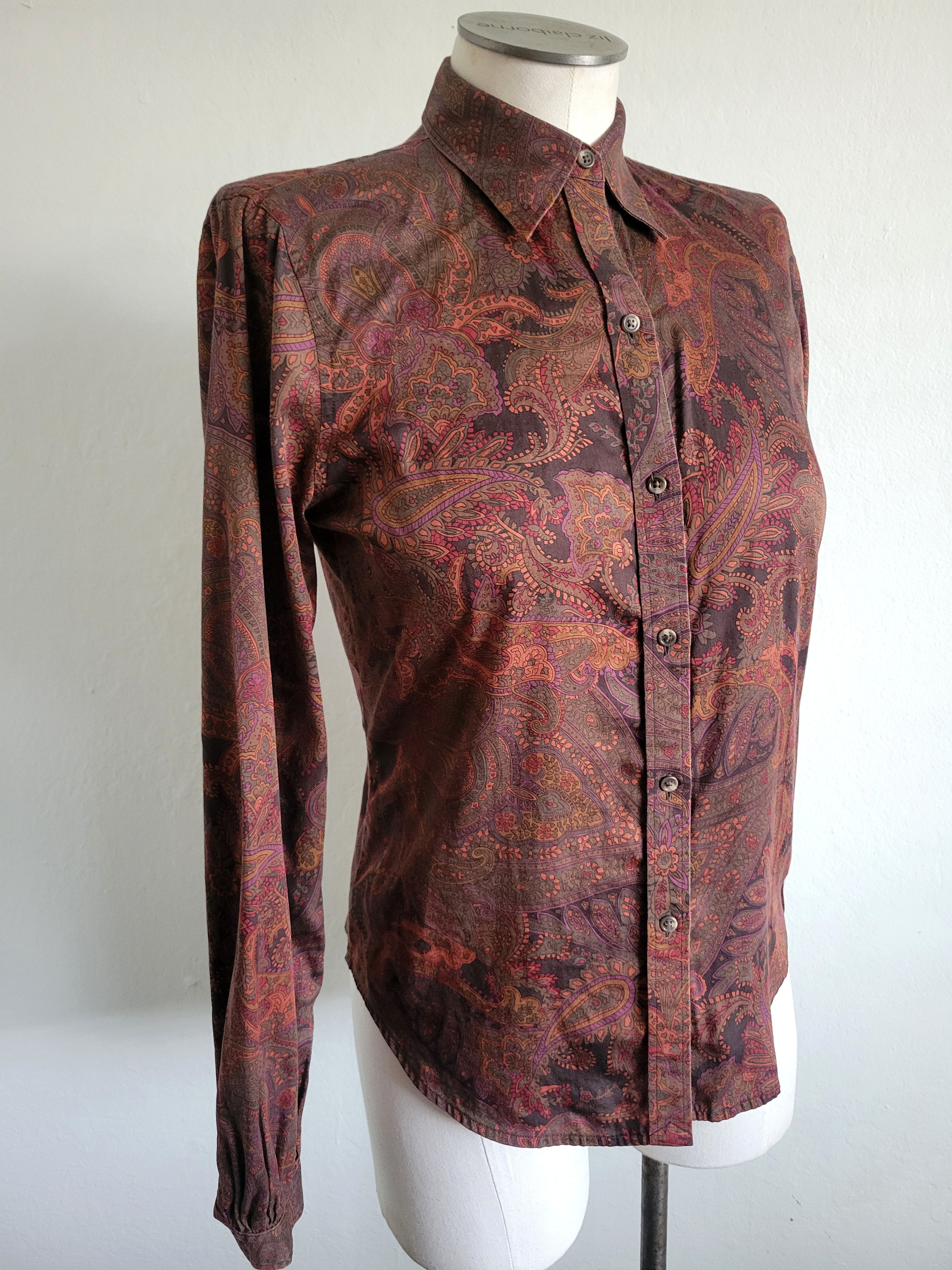 Vintage 90s Ralph Lauren Polo Earthy Paisley Cotton Button-down Blouse S