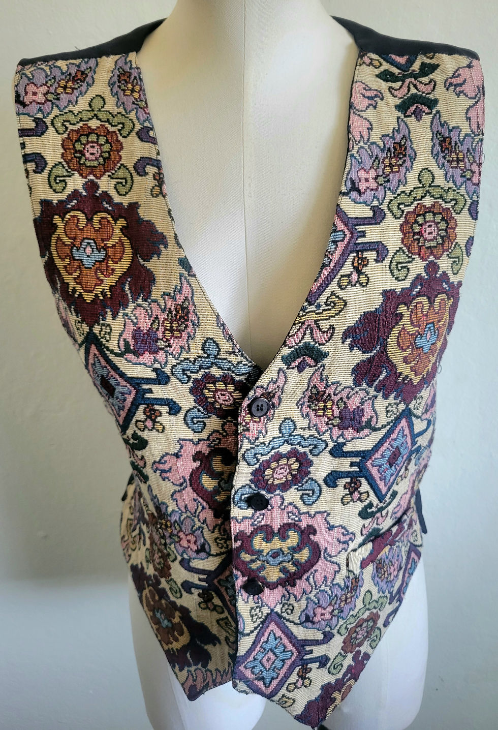 Vintage 90s Cotton Tapestry Deep Plumb Mauve Southwestern Baroque Vest L