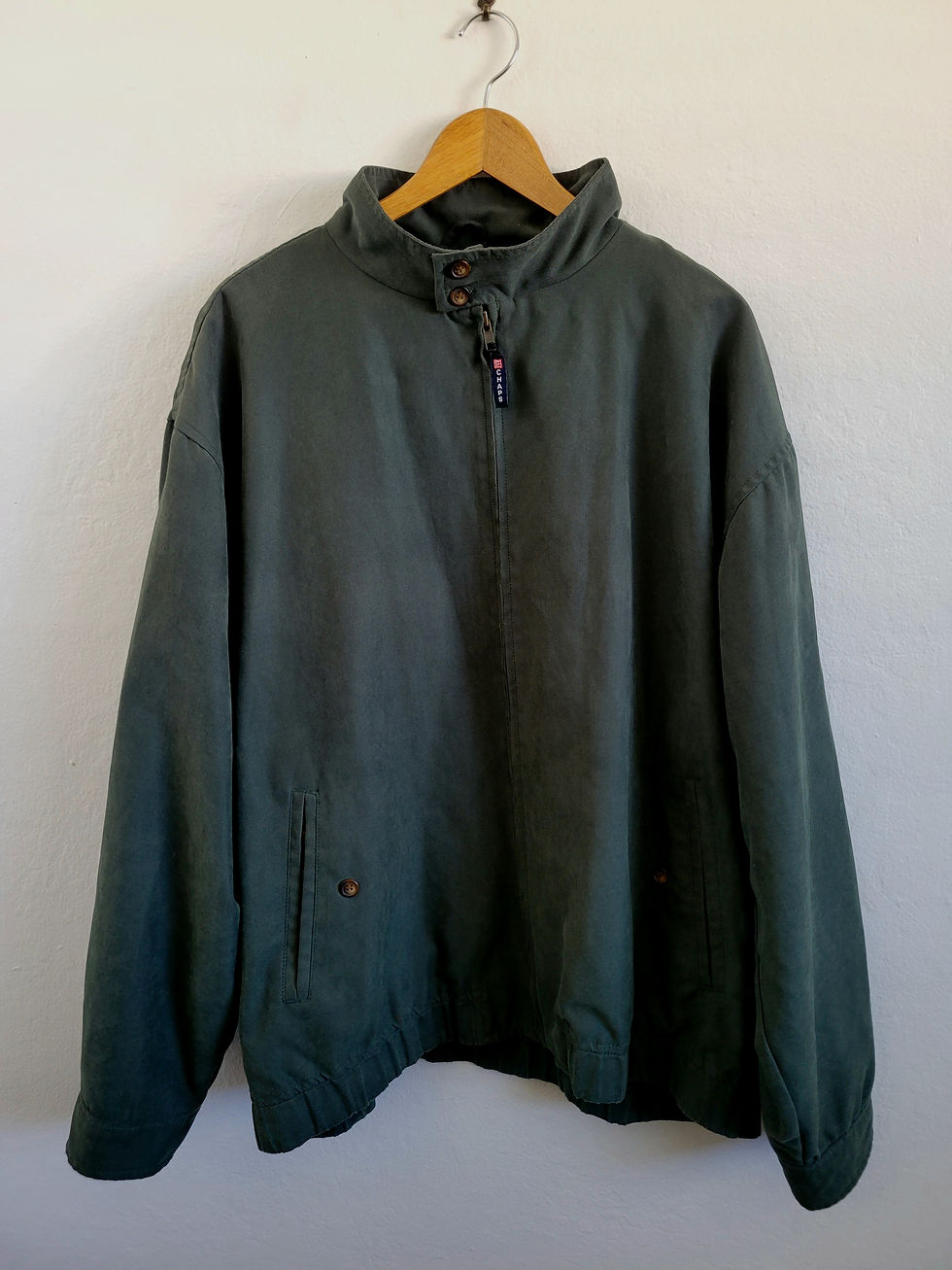 Vintage 90s Men's Ralph Lauren Chaps Avocado Green Standing Collar Twill Bomber