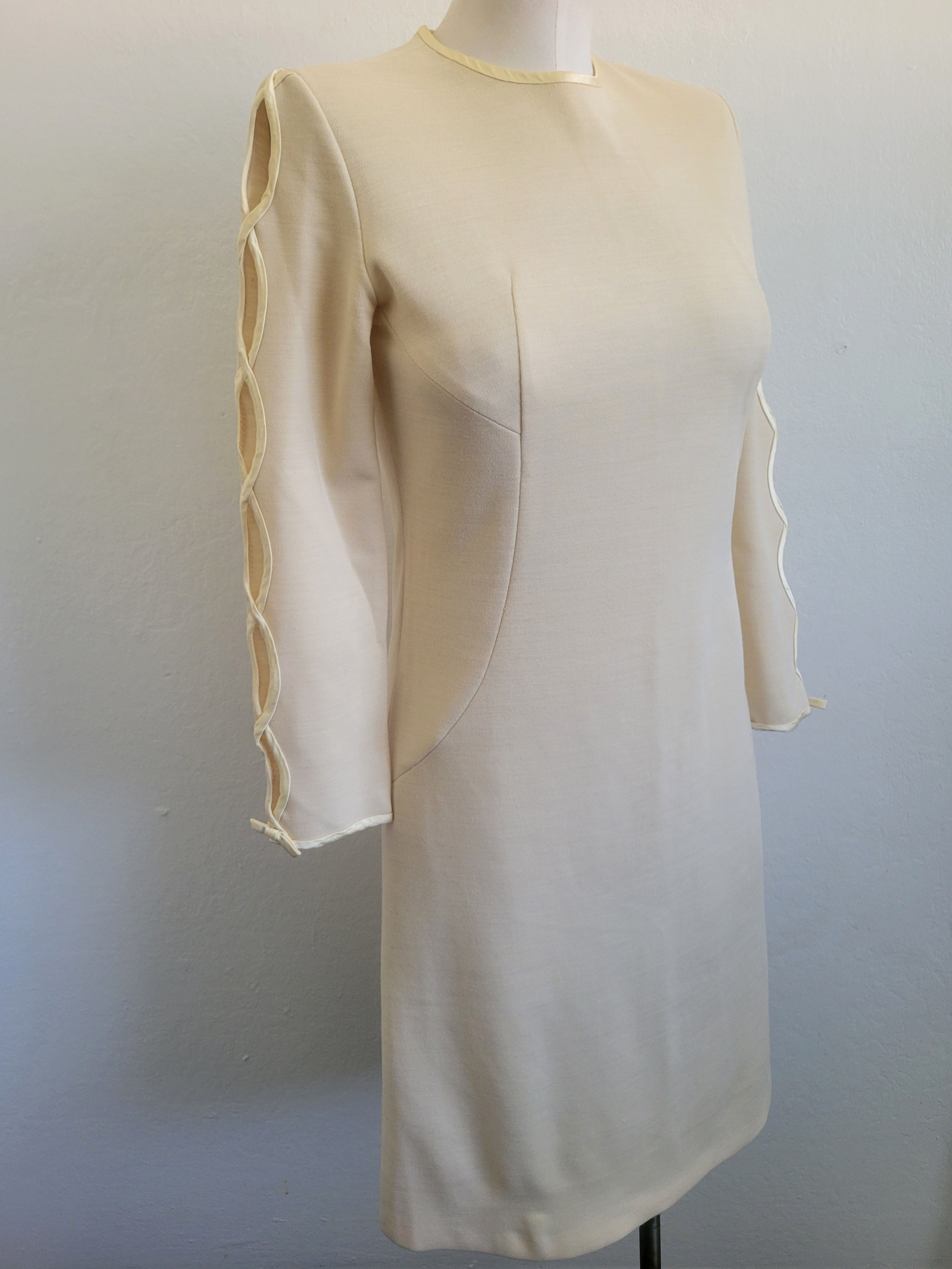Vintage 60s Bleeker Street Butter Yellow Peekaboo Sleeve Midi Dress M