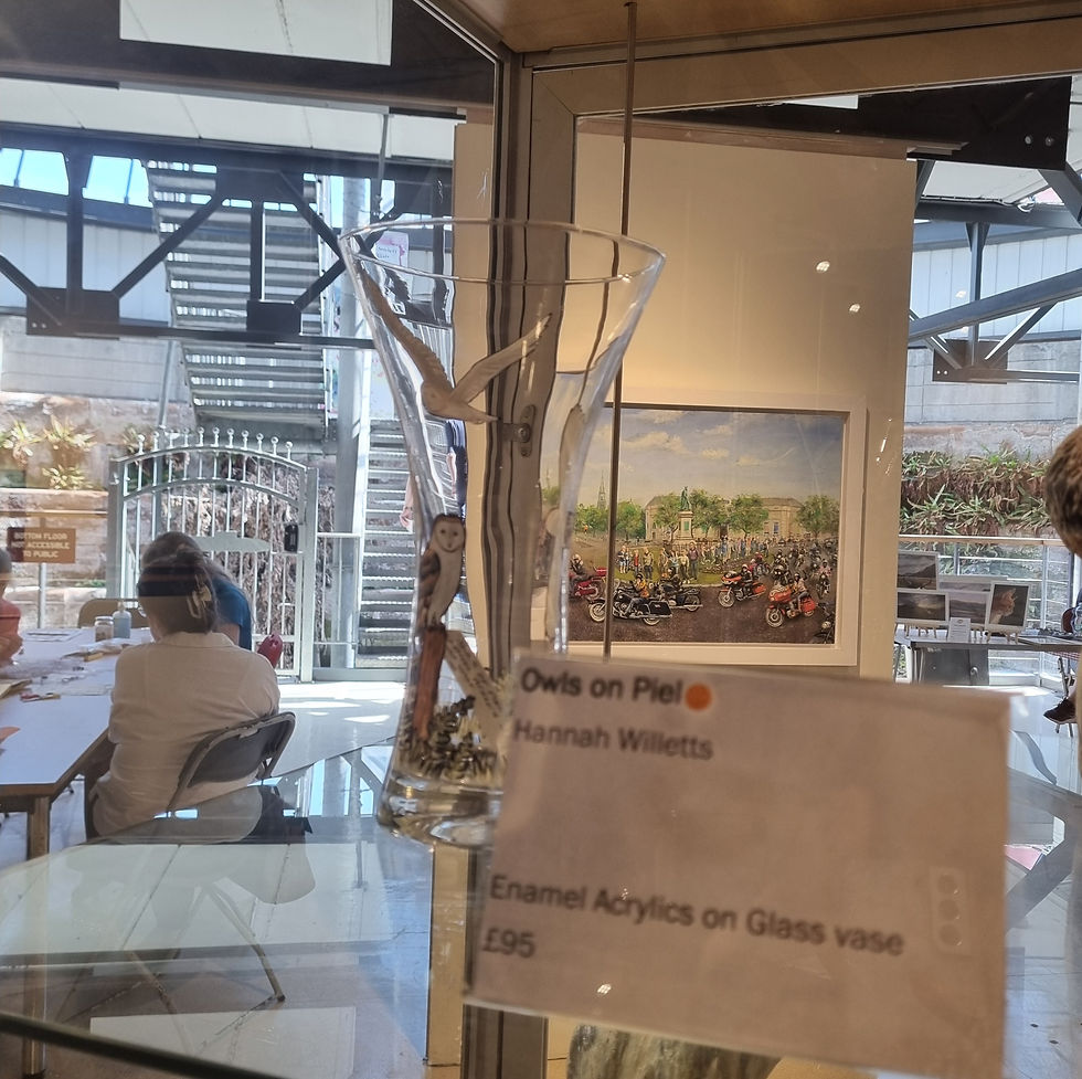 Owls on Piel - Painted on Glass Vase by Hannah Willetts