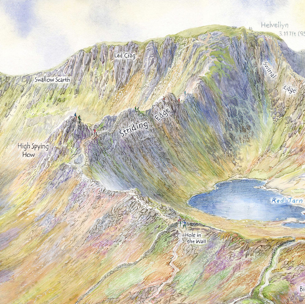 A closer look at Striding Edge the spectacular climax to the ascent from Patterdale and Glenridding.