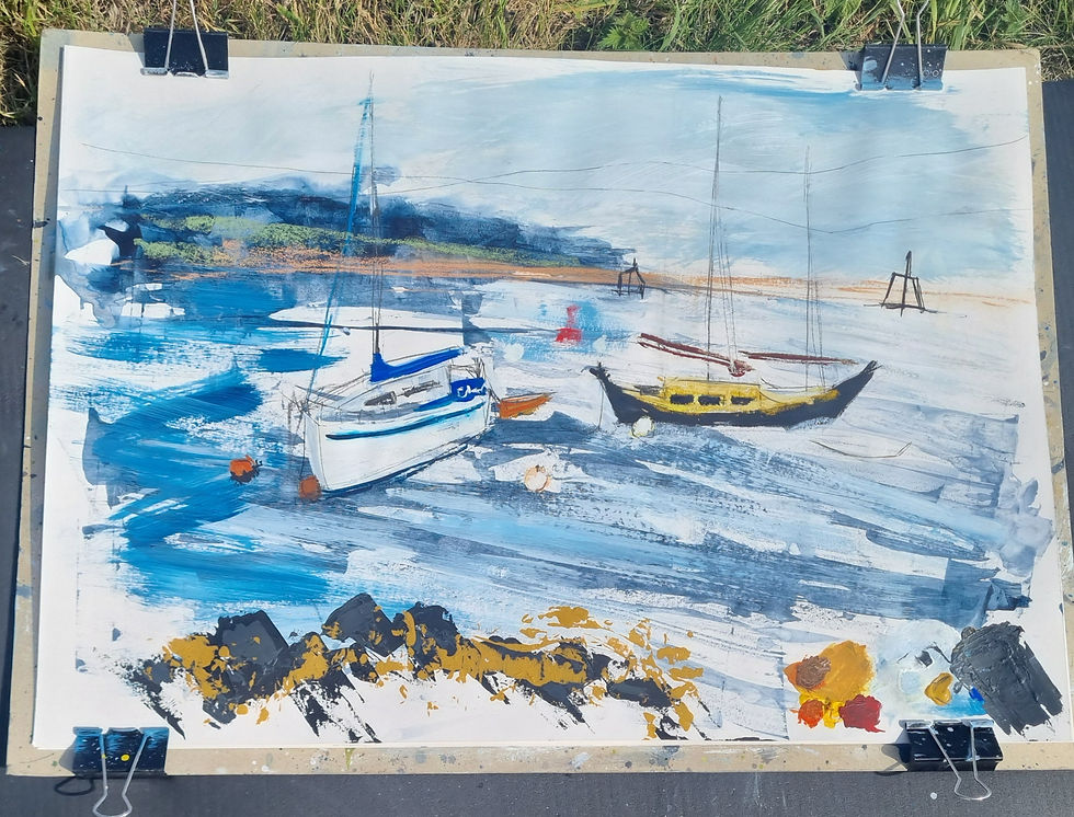 Sam's field-working on the Paintout at Piel organised by Barrow Society of Artists