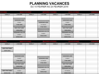 Horaires des cours vacances de février