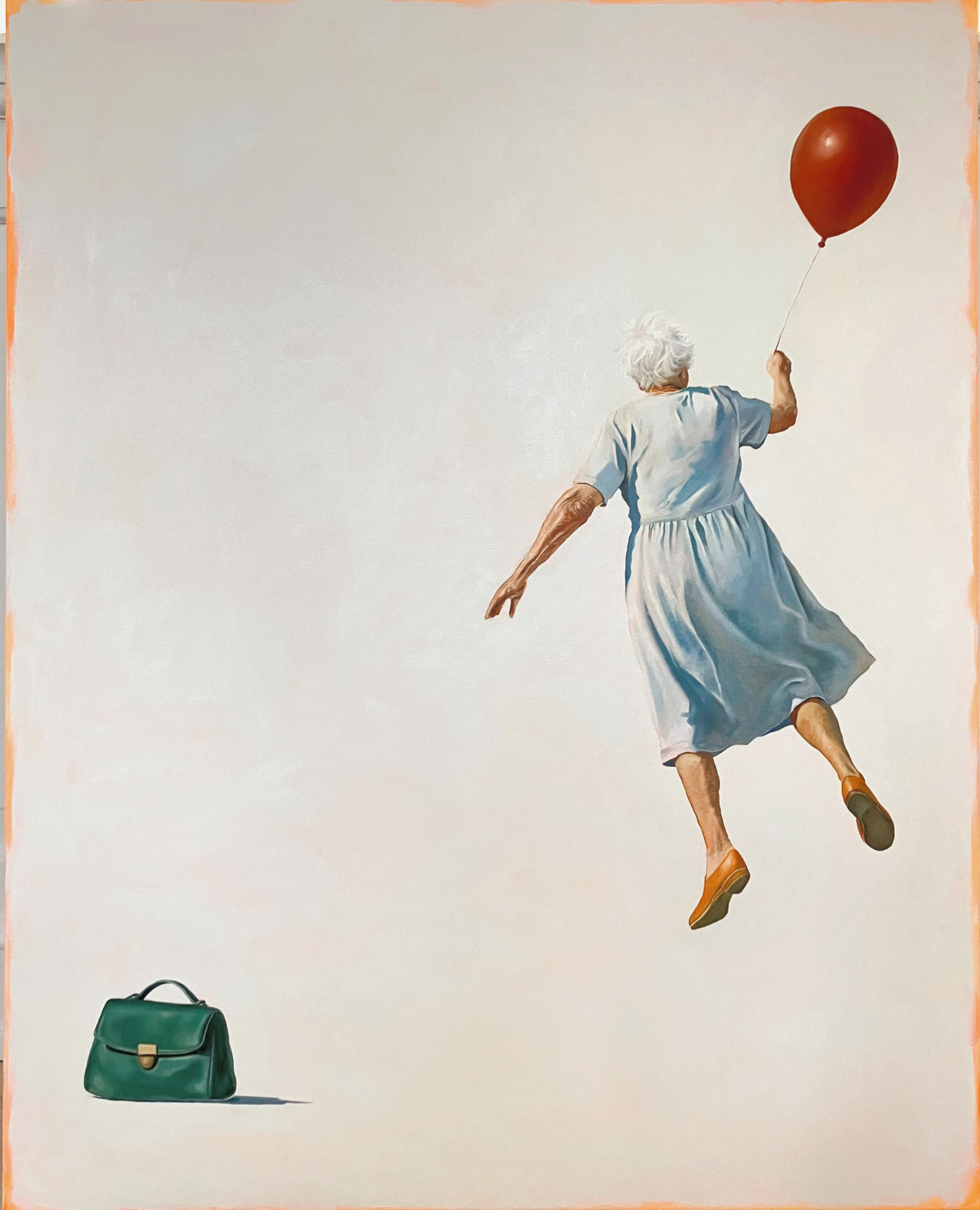 Away and towards - old lady and her red balloon