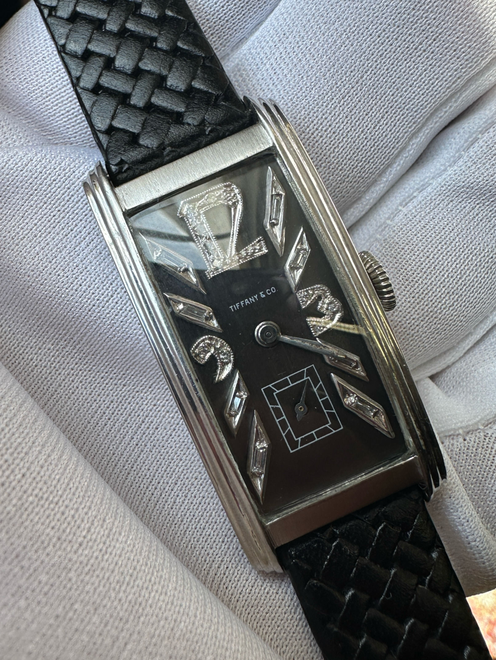 Tiffany & Co Watch Platinum W Factory Diamond Dial Hamilton Manual Wind 20x40mm