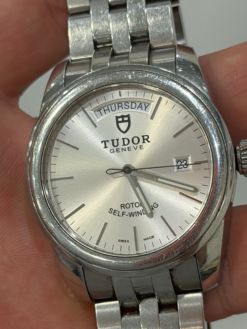 2010 Tudor Glamour Date-Day 56000 Watch Automatic Steel 39mm Silver Dial W Card