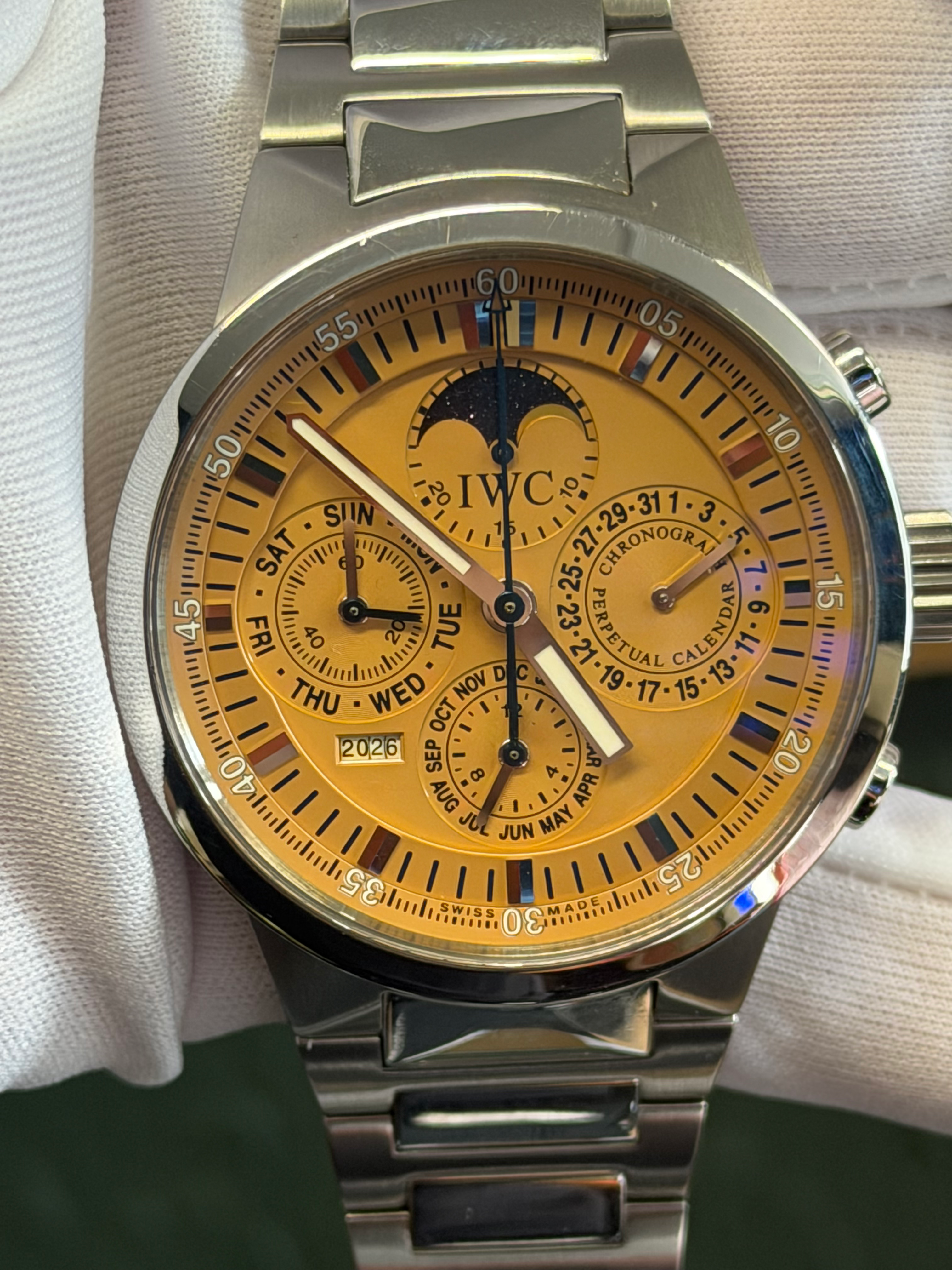IWC Perpetual Calendar Chronograph Watch IW3756 Automatic Steel 43mm Salmon Dial