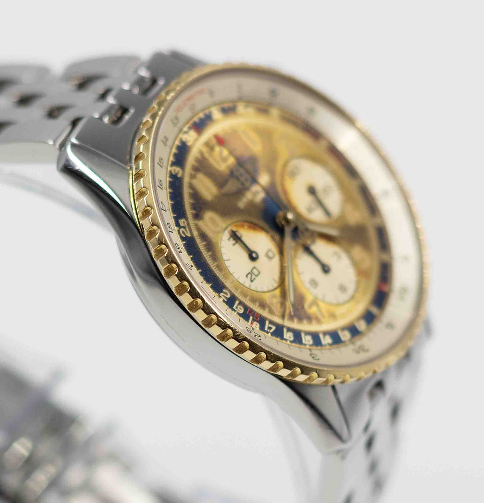 Thumbnail: Tropical Breitling Navitimer 92 D30022 18K Gold Bezel Full Set Chronograph Watch