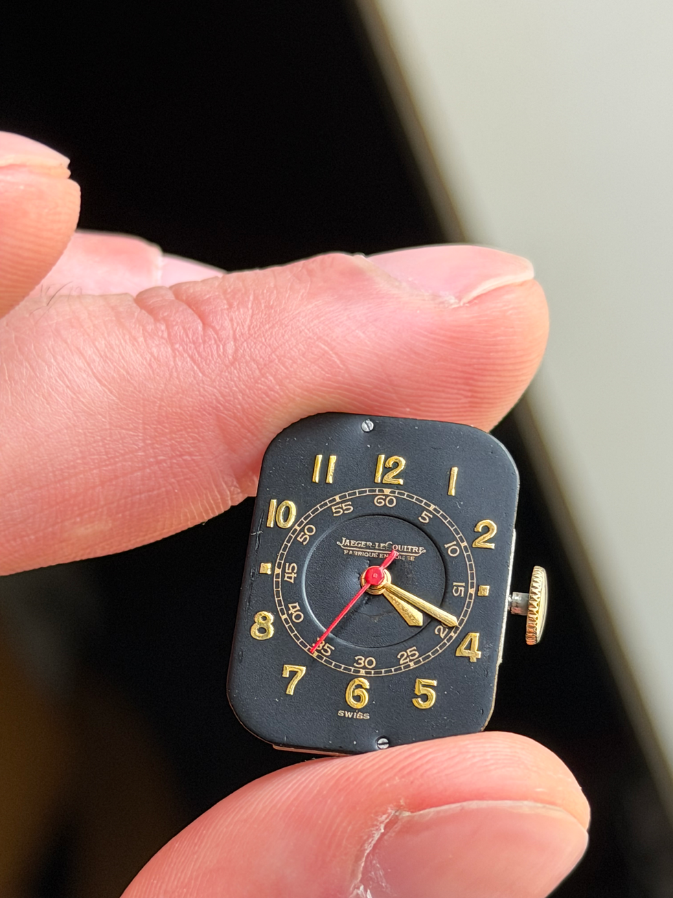 Thumbnail: Jaeger-LeCoultre Watch Pre-Reverso Gilt Dial Tank 22x40mm Manual Wind 9ct Gold