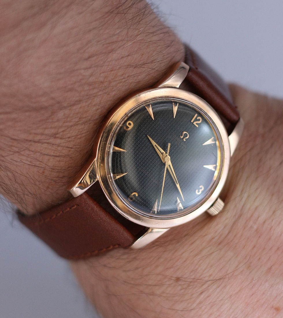 Omega Seamaster Watch Bumper Automatic Gold Plate 34mm Vintage Black Waffle Dial