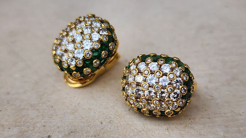 Cartier Bombe Dome Vintage Diamond and Emerald Earrings 18k Gold
