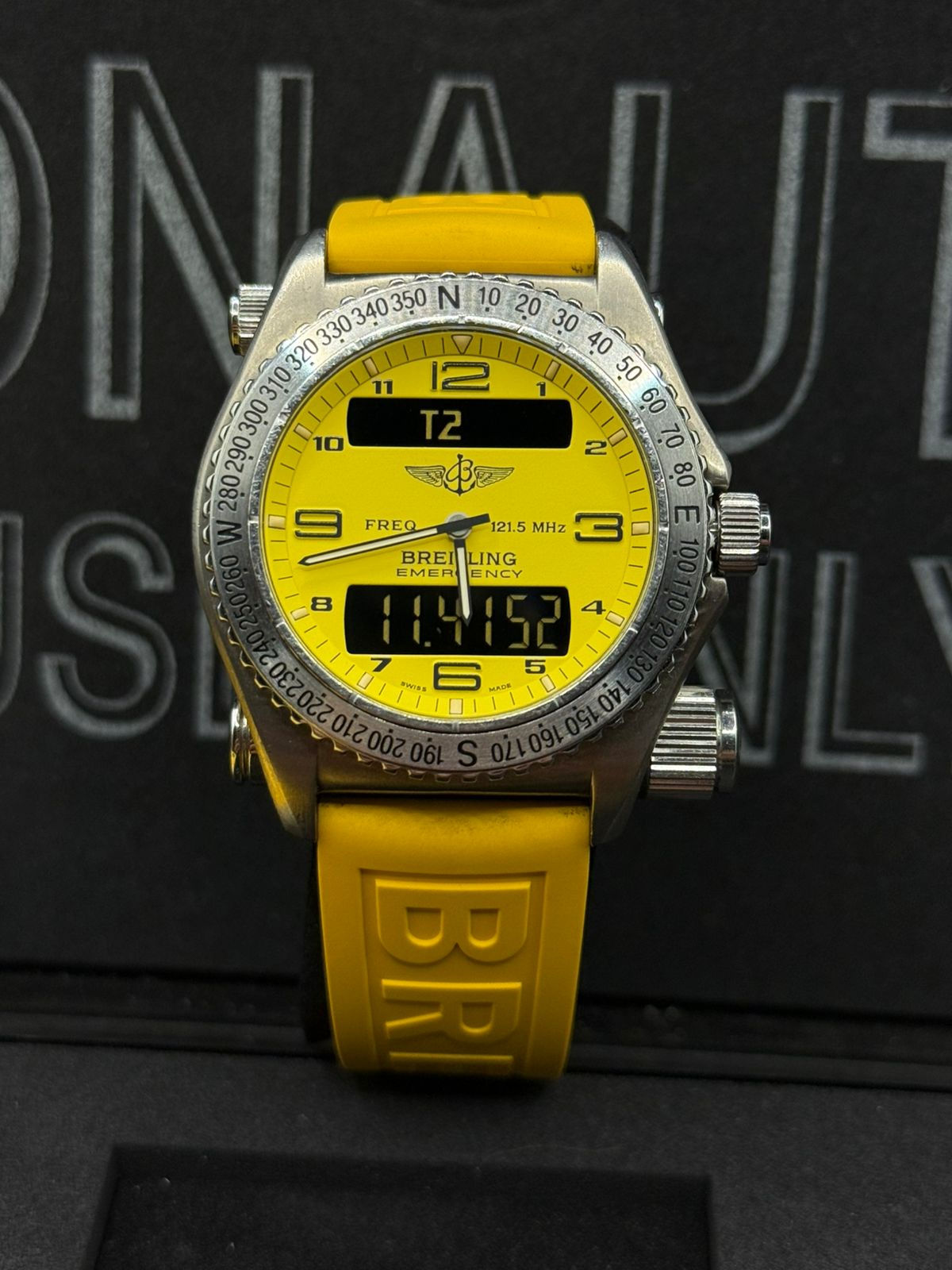 Breitling Emergency Watch E56121.1 Quartz Titanium Case Yellow Dial W Box 43mm