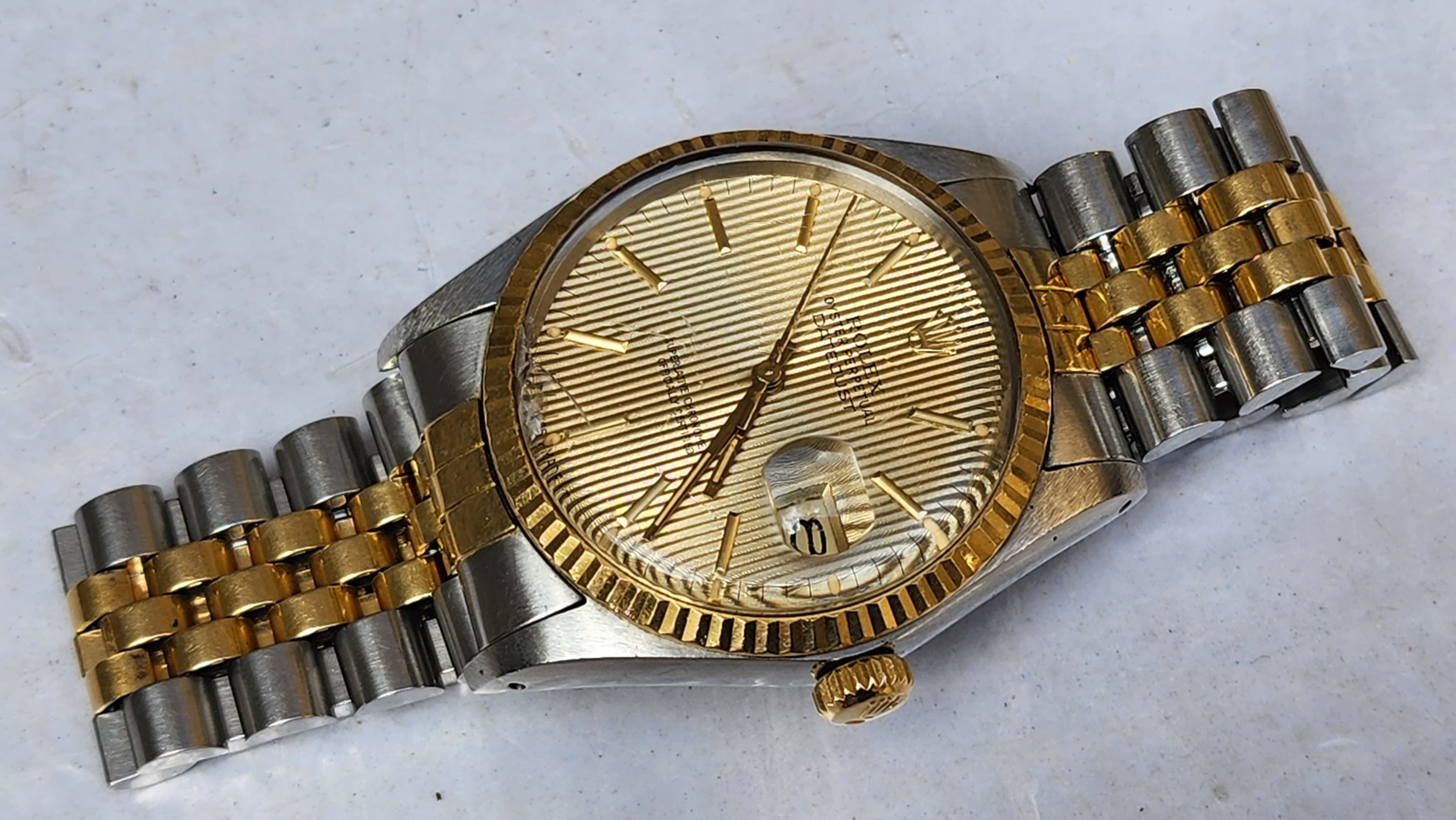 Rolex Datejust 36 Watch Ref. 16013 Steel Gold Tapestry Dial