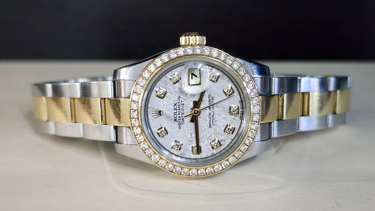 179383 Rolex Datejust 26 Watch Meteorite Dial Steel Gold Automatic Diamond Bezel