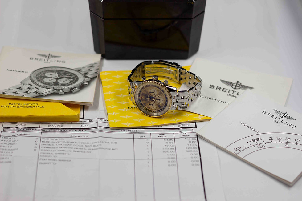 Thumbnail: Tropical Breitling Navitimer 92 D30022 18K Gold Bezel Full Set Chronograph Watch