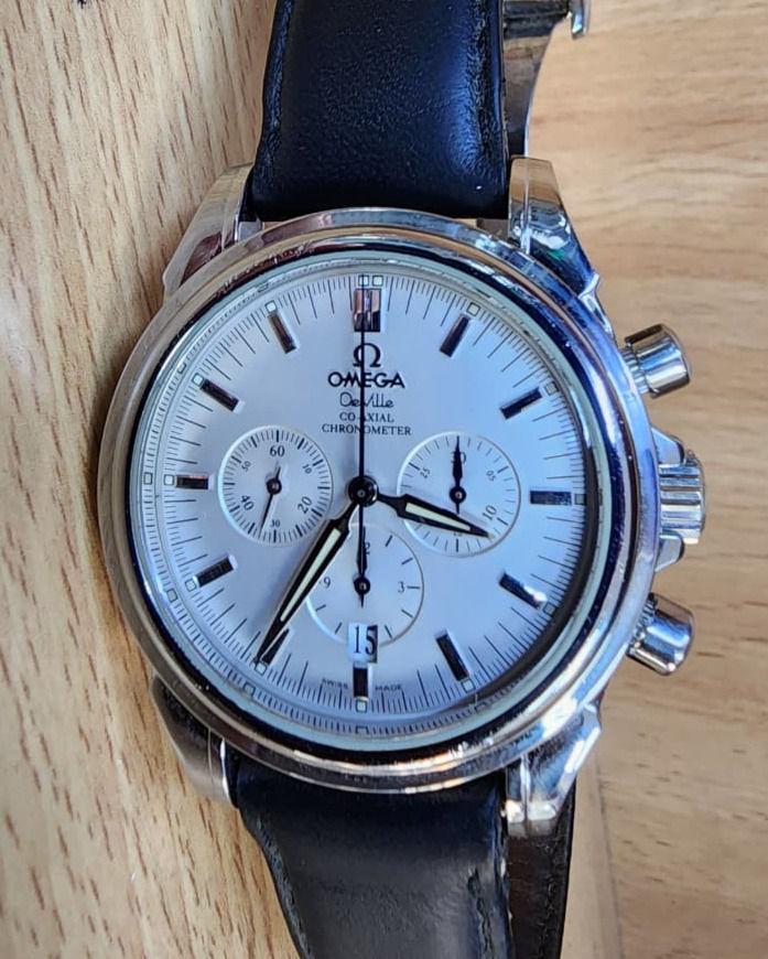 Omega De Ville Watch Co-Axial 41mm Automatic Chronograph Steel Case White Dial