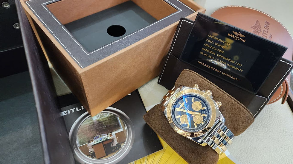Thumbnail: 2017 Breitling Chronomat 44 Watch CB0110 Automatic Steel Gold Black Dial B+P