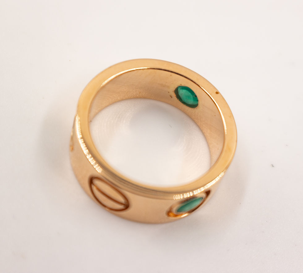 7mm Love ring in 14k Rose Gold with Natural Emeralds Size K, 50mm, 5.5