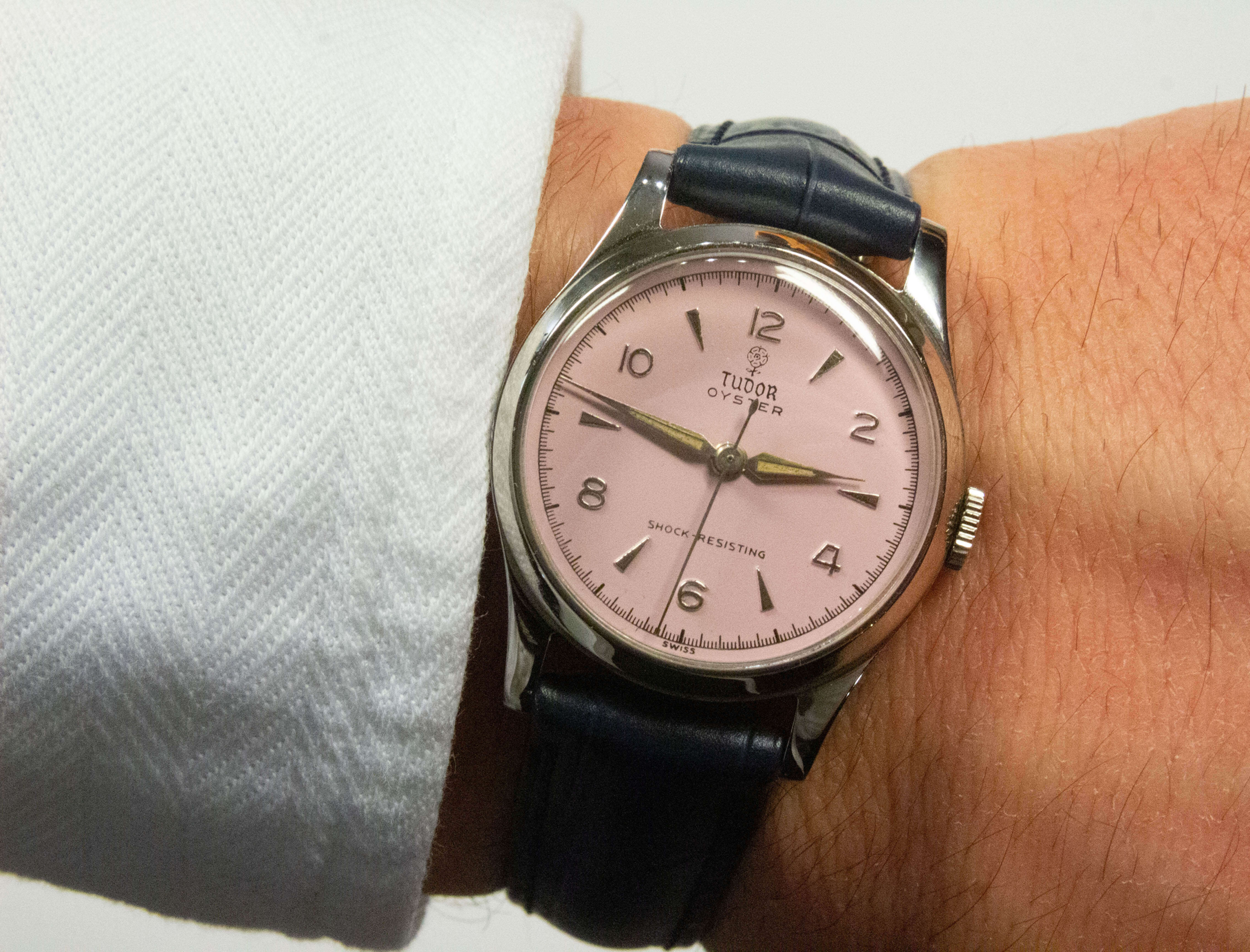 Tudor Oyster Shock Resisting Pink Dial 30mm Manual Wind Vintage Wristwatch
