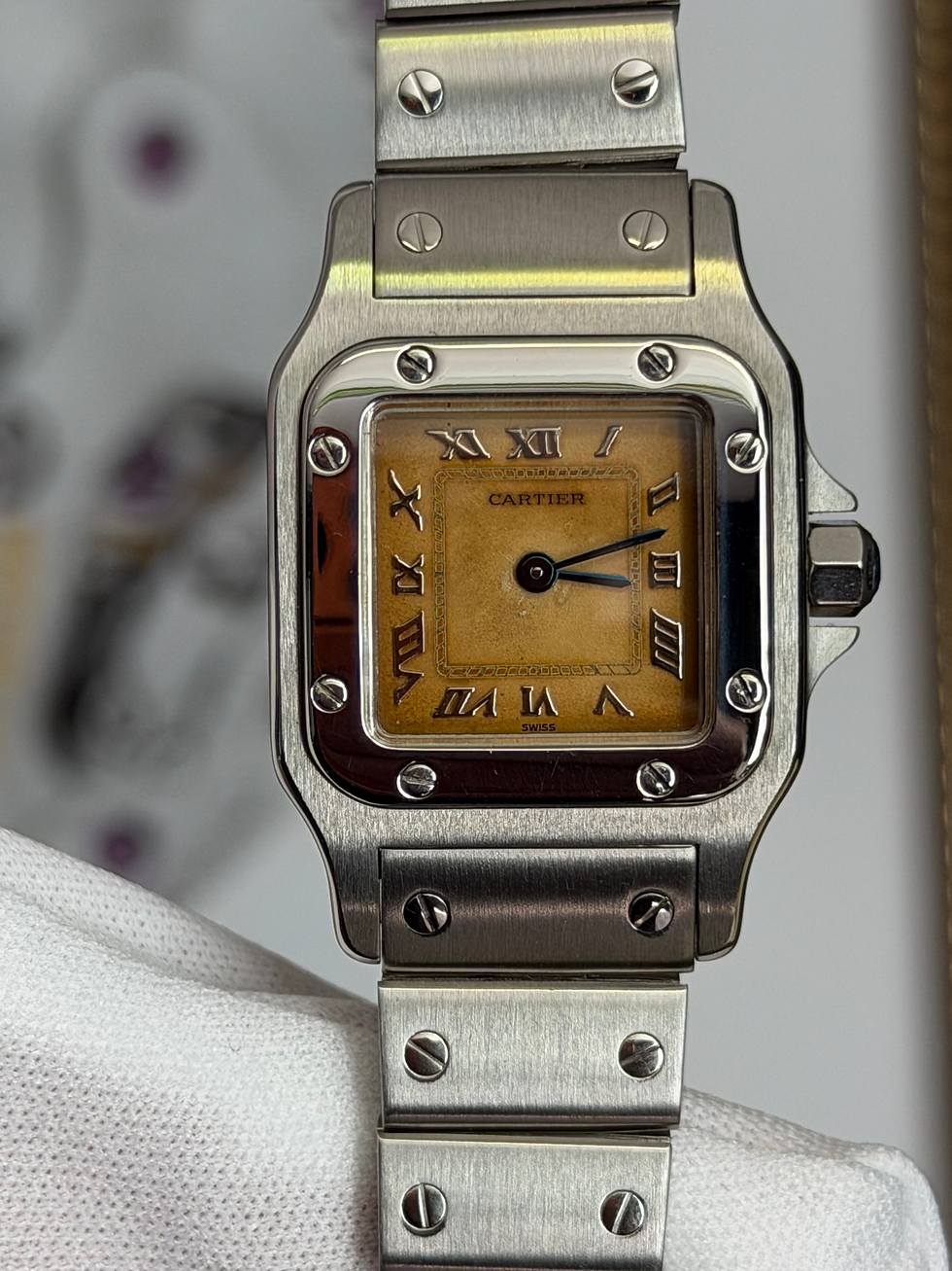Cartier Santos Quartz Watch 24mm 9057930 Steel Patina Dial Vintage