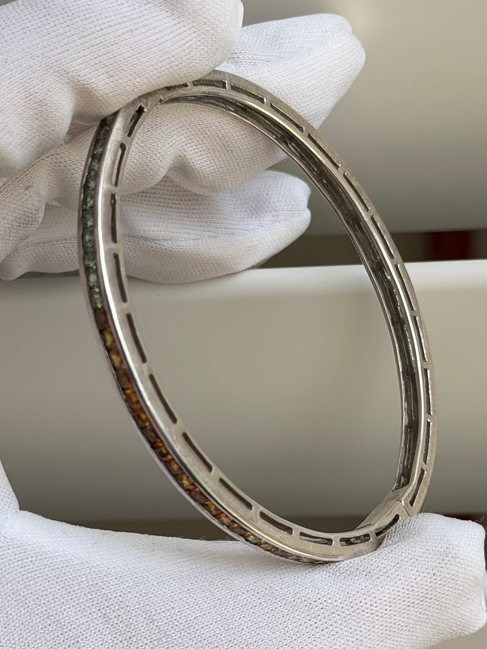 Thumbnail: Sapphire 925 Sterling Silver Natural Coloured Stone Bracelet Cuff 7 inch