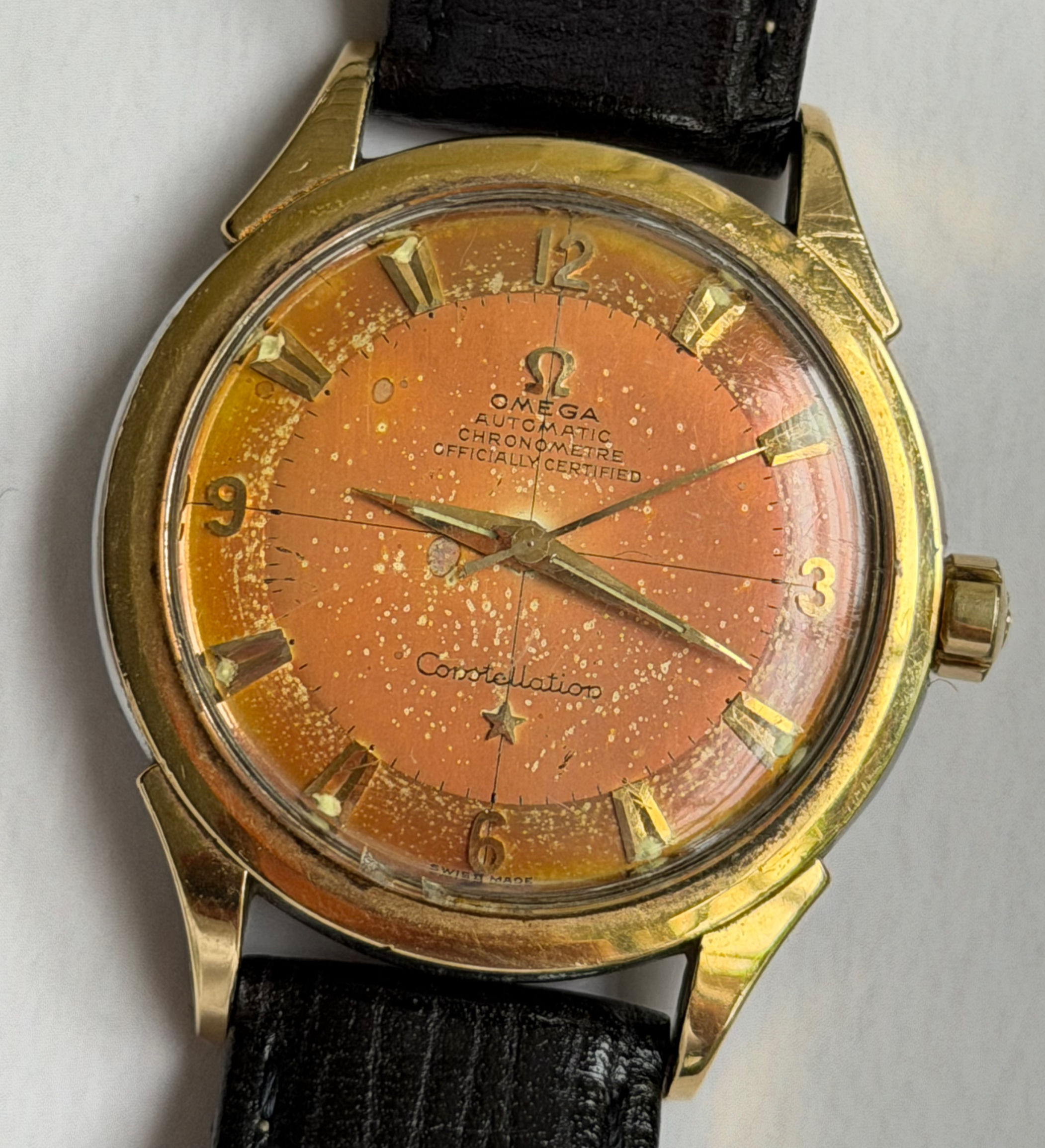 1950's Omega Constellation Bumper Watch 34mm Stunning Patina Dial Gold Plated