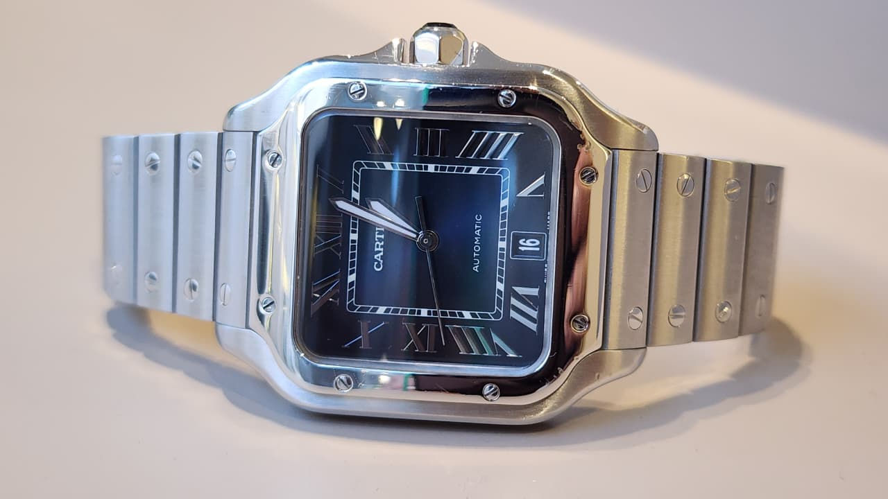 4072 Cartier Santos Watch Large 39.8mm Blue Dial Steel Automatic