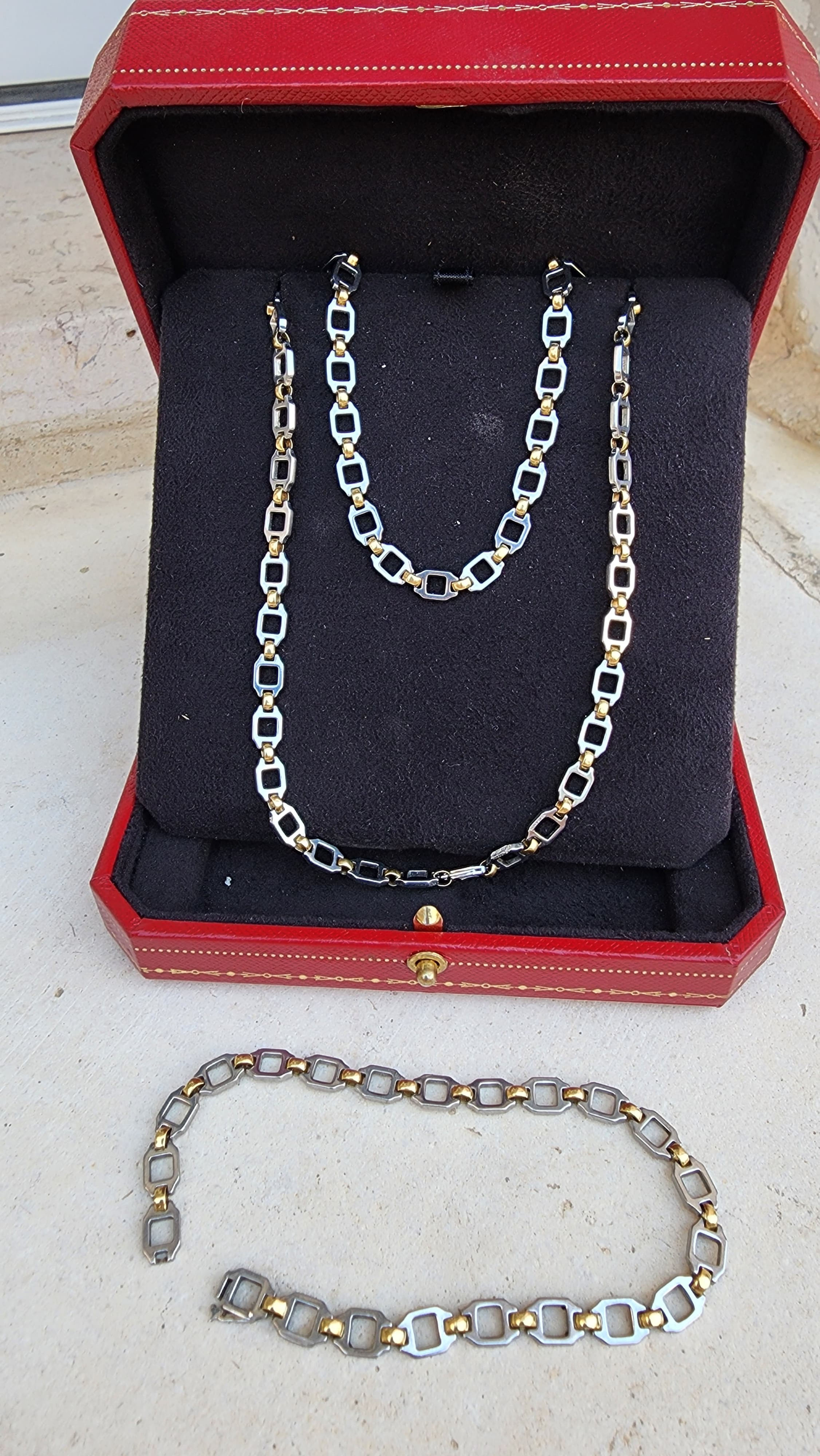 Cartier Santos Necklace & Bracelet Steel Gold Rare Vintage