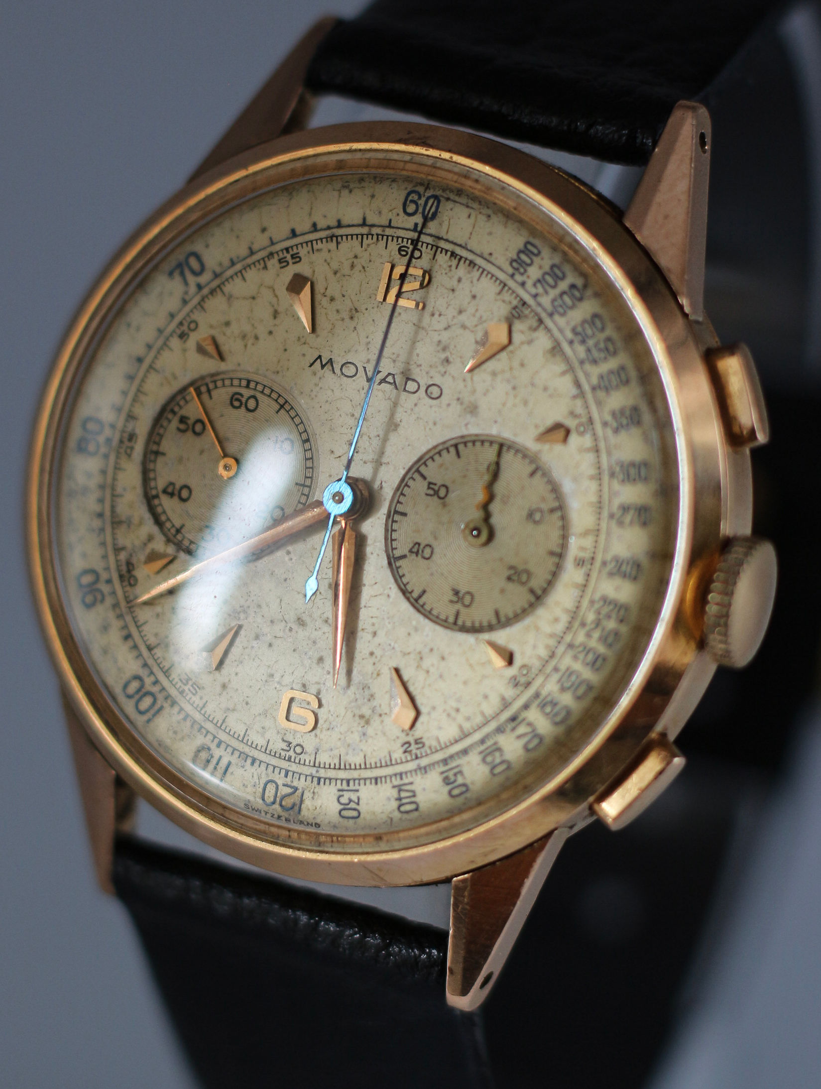 1960s Movado Chronograph Watch M90 Rose Gold R9026 Manual Wind 35mm 18k Vintage