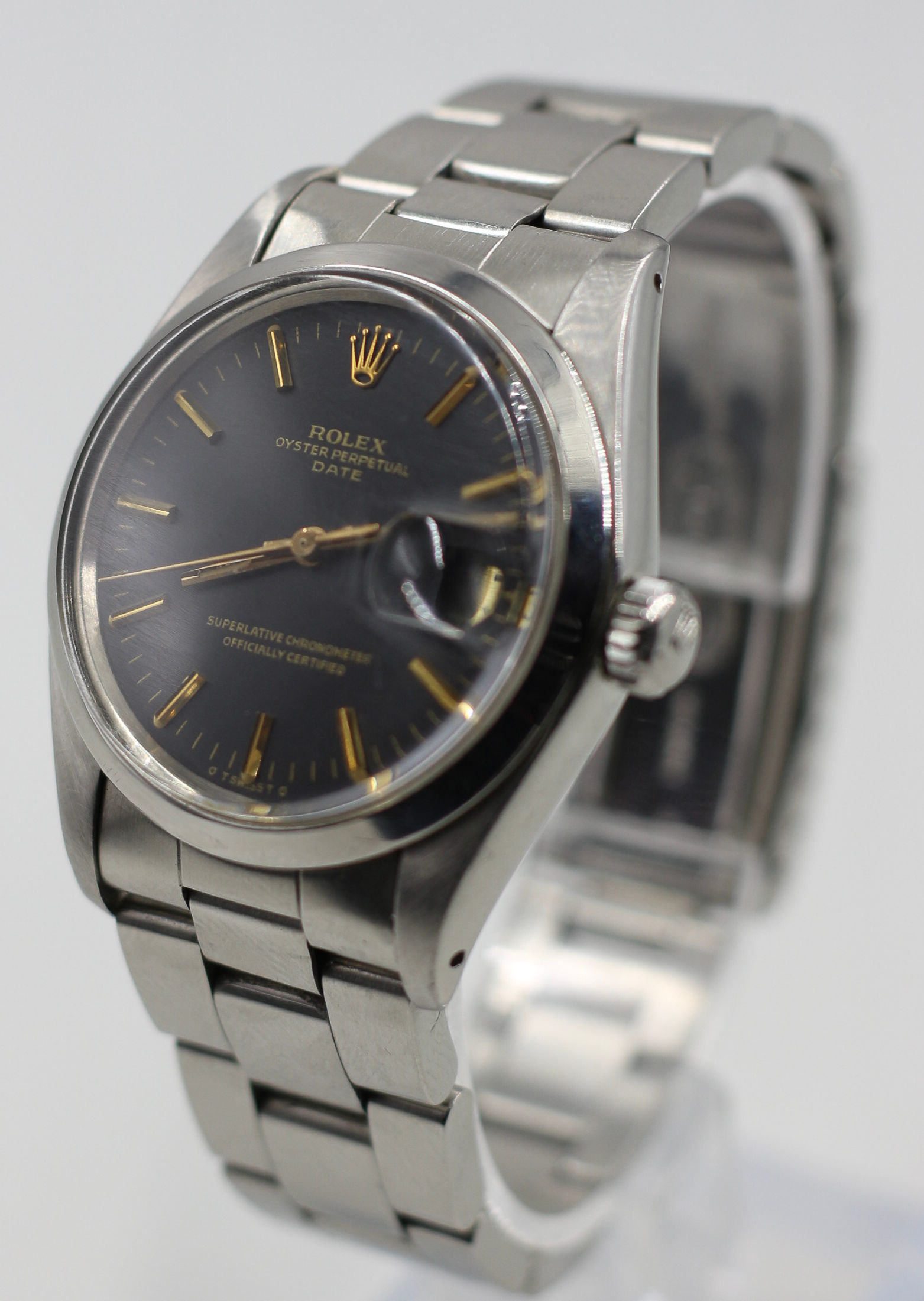 Rolex Oyster Perpetual Date 1500 Watch Matte Black Sigma Dial Automatic 34mm