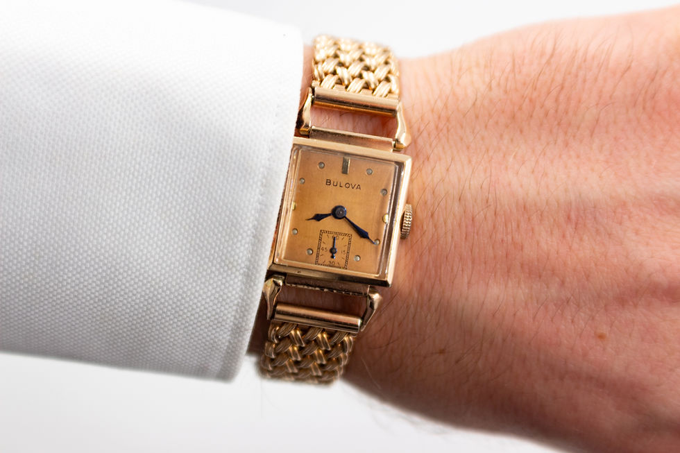 Thumbnail: Bulova 14k Rose Gold Fill Drivers Watch Manual Wind 21x22mm