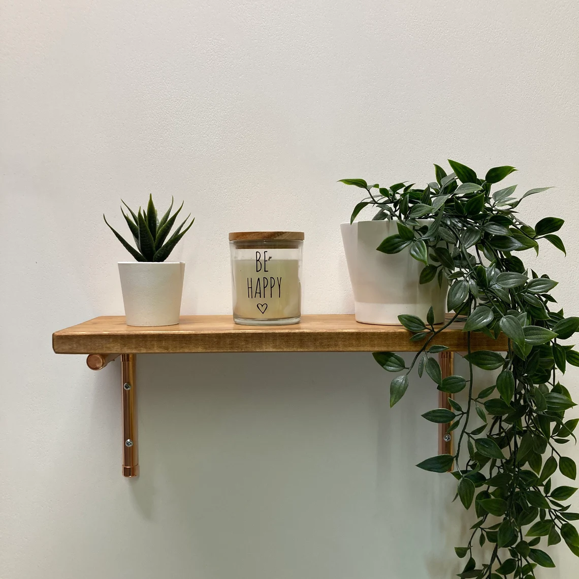 Medium Oak Shelf with copper brackets