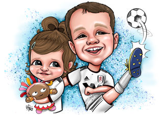 Family Caricature drawn from photos by Vix Caricatures. gift caricature. 