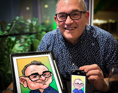 digital iPad caricature drawn at a corporate event, On the spot live iPad caricature drawn by vix caricatures, Vix Caricatures Live Caricature Artist, caricaturist, uk artist, digital illustrator, on the spot caricatures, entertainment for events, parties, business and corporate event entertainment, hand-drawn digital caricatures, live entertainment, uk based event entertainment