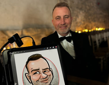 On the spot live iPad caricature drawn by vix caricatures, Vix Caricatures Live Caricature Artist, caricaturist, uk artist, digital illustrator, on the spot caricatures, entertainment for events, parties, business and corporate event entertainment, hand-drawn digital caricatures, live entertainment, uk based event entertainment