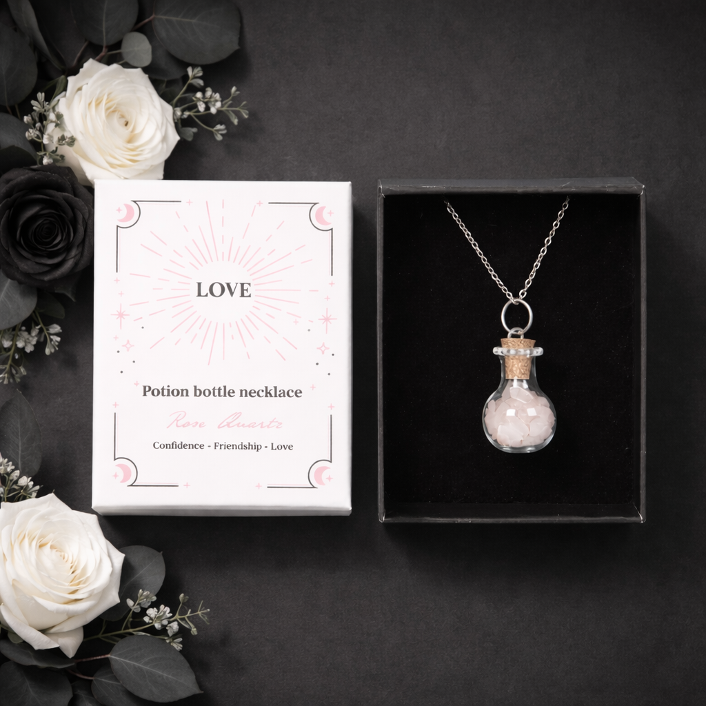 Love Rose Quartz Crystal Chip Potion Bottle Necklace