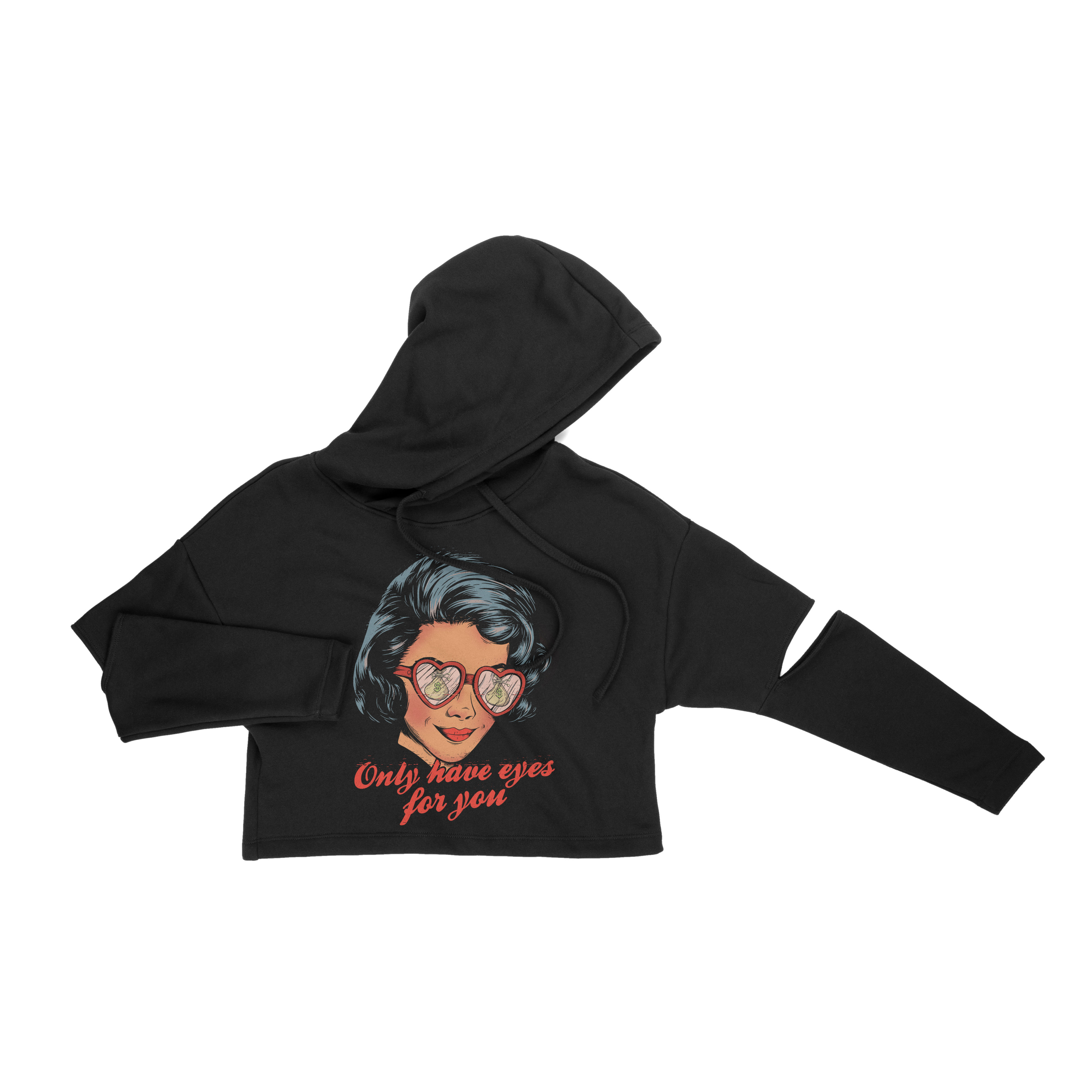Only Have Eyes for You Cut Out Sleeve Crop Hoodie Hollywood Hamilton Clothing Mock