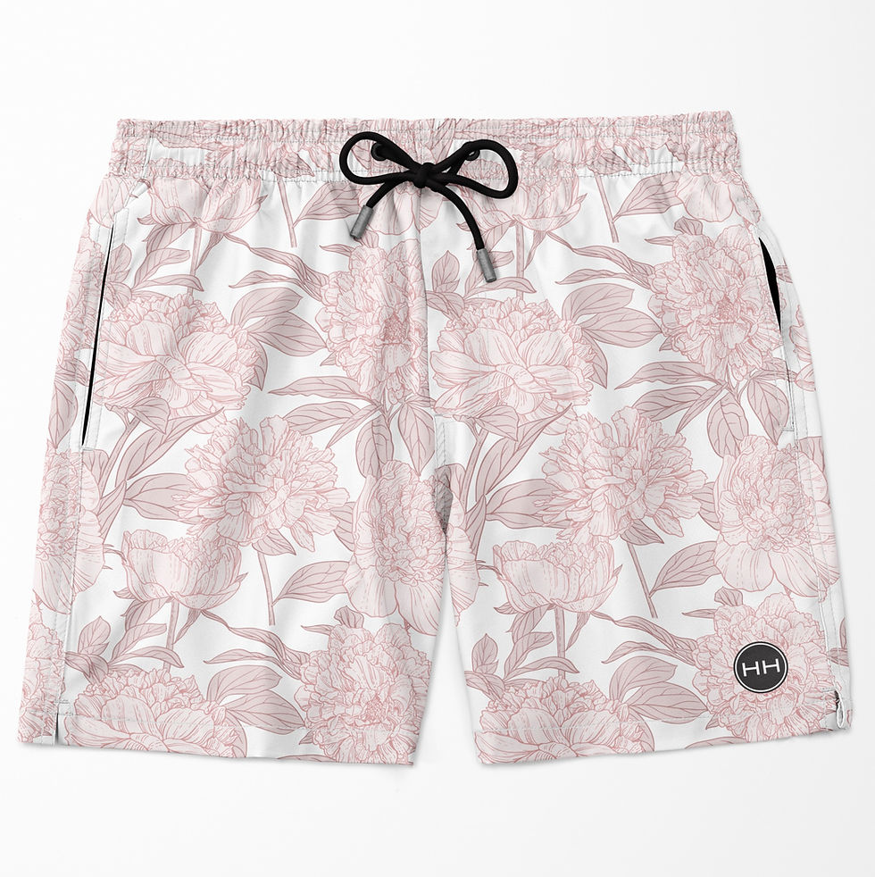 Thumbnail: mock front view of the peony men's swim trunks