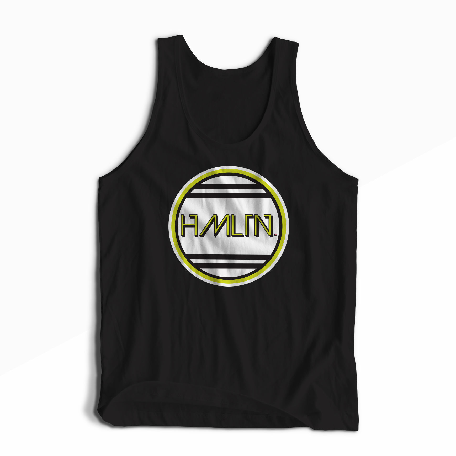 close up of retro miami hmltn tank top hollywood hamilton