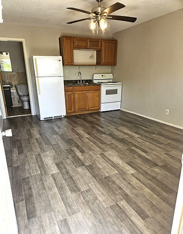 Updated studio apartment kitchen at Lake Ripley Apartments in Litchfield, MN