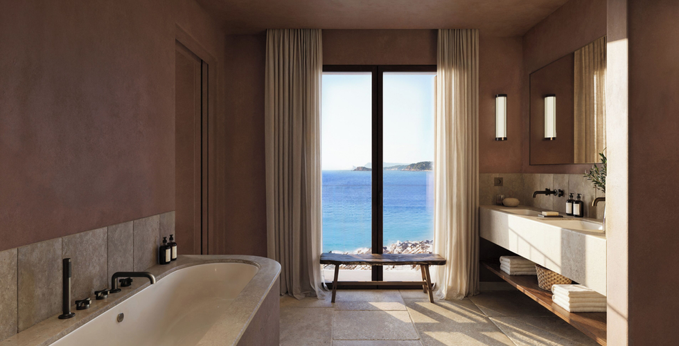 Zannier Ile de Bendor luxury bathroom with a view