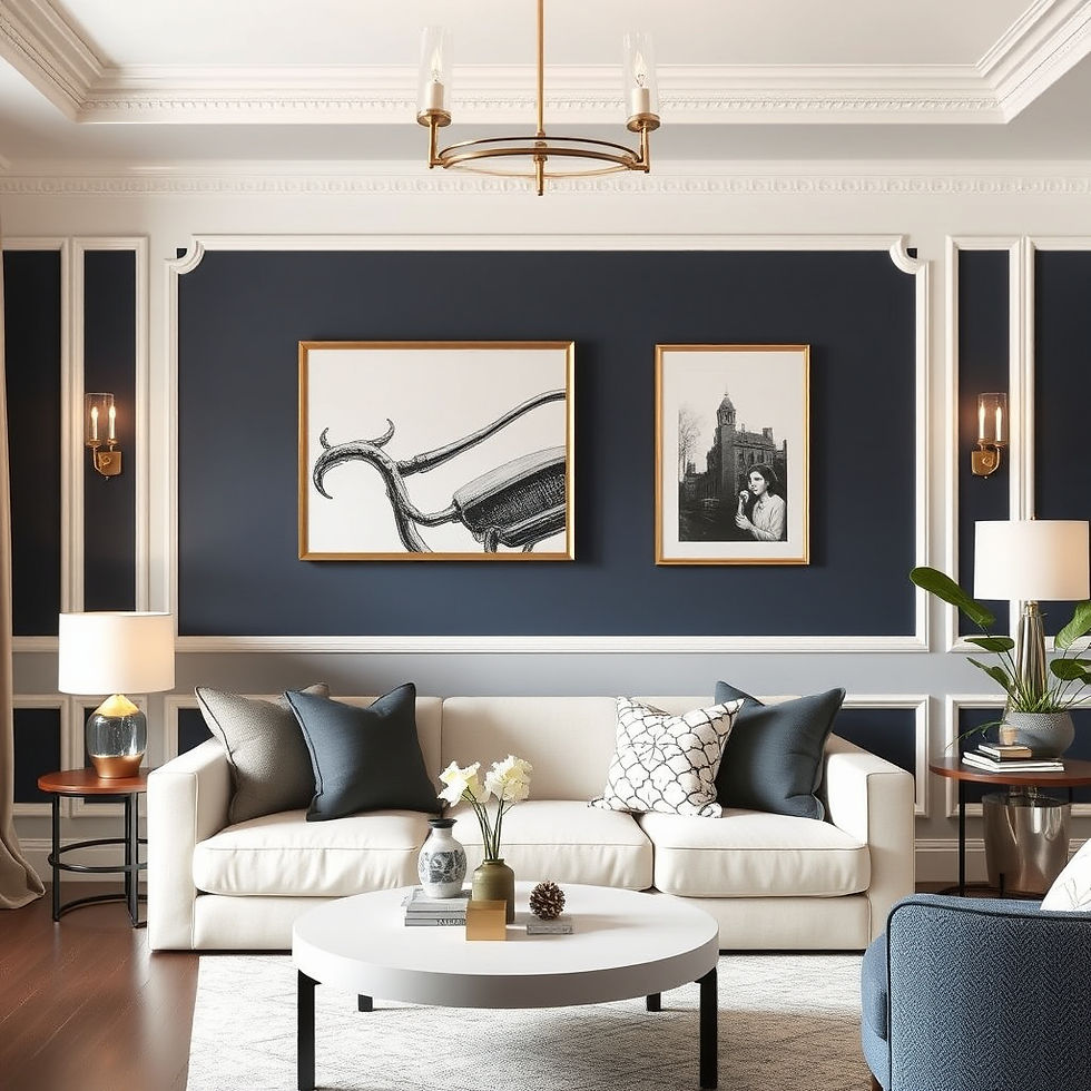 Eye-level view of a modern living room wall with white polyurethane slat