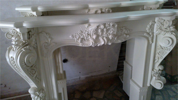 Classic carved white polyurethane fireplace frame